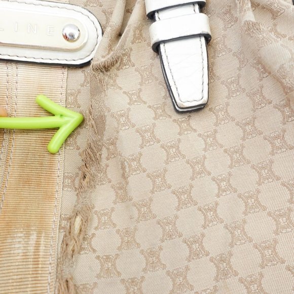 VINTAGE Celine Bag Leather Beige Tote Purse White‎ Macadam Canvas Logo Monogram - Picture 10 of 16